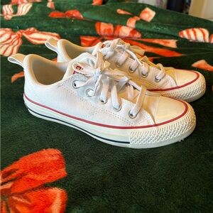 Converse White Low-Top Kids Sneakers with Red Stripe